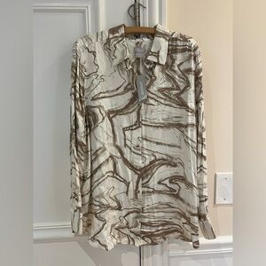 Chico's Womens Marble Swirl Print Sandwash Satin Easy Long Sleeve Shirt Size 3